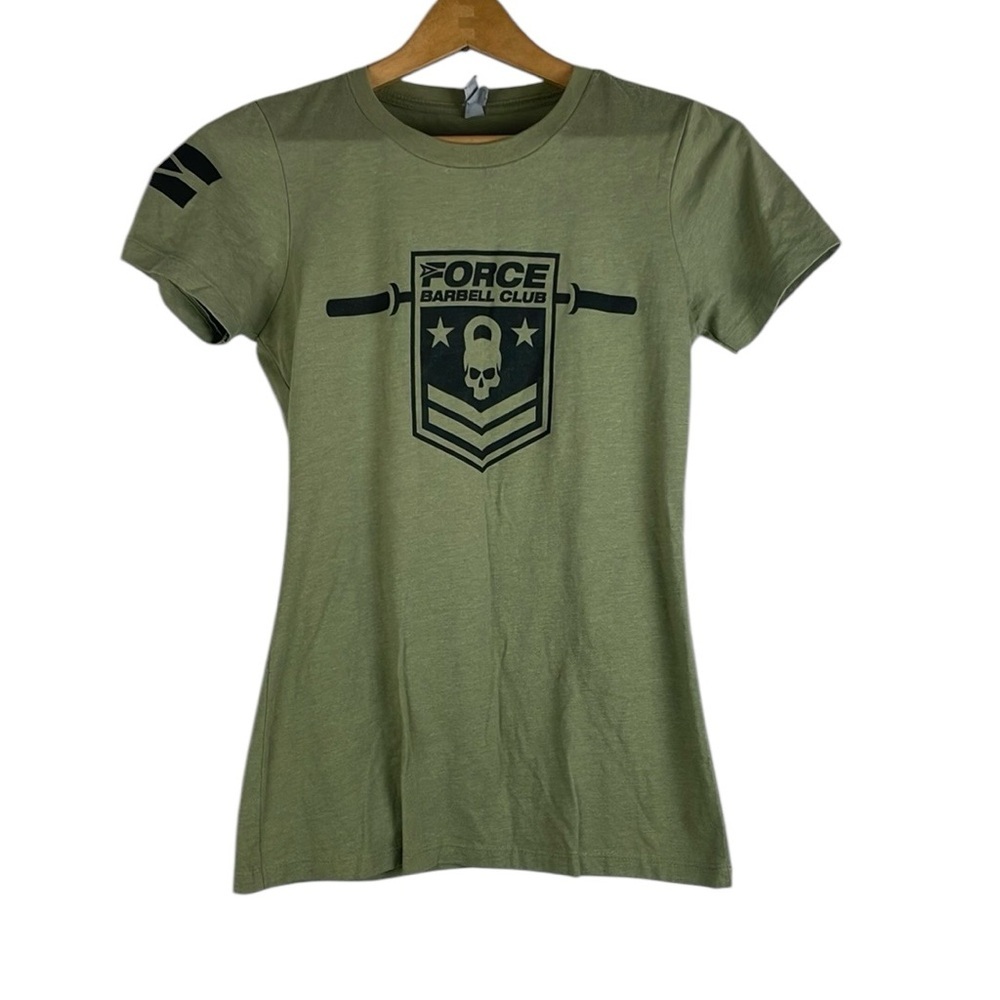 Women's Force Barbell Club Olive Green T-Shirt Size Medium Skull Soft Stretchy